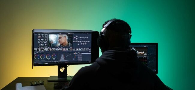 Editor working in the post-production suite